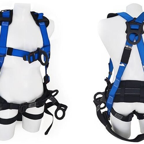Arnés multipropósito dieléctrico con faja lumbar y silla para trabajos en alturas, 6 argollas d ns9300008