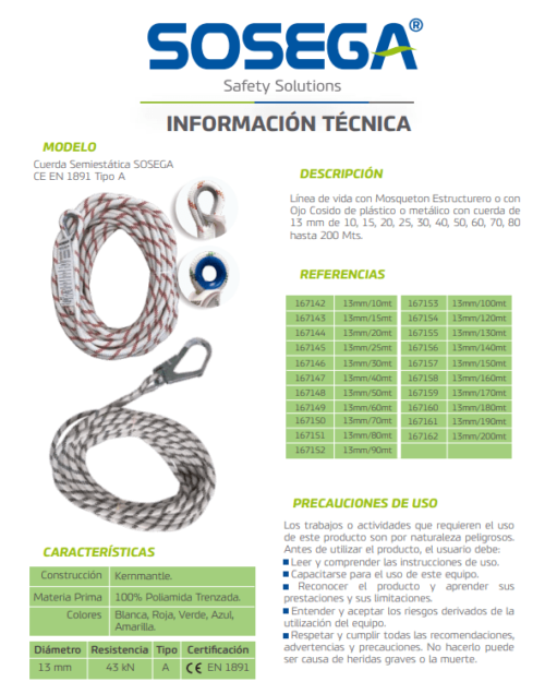 Línea de vida 13mm con mosquetón estructurero 60mts, sosega - Image 2