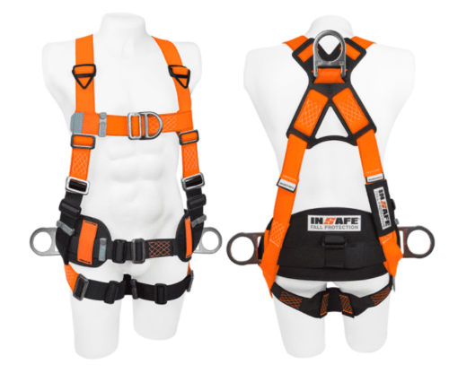 Arnés 4 argollas en h con herraje en acero inoxidable y soporte lumbar in 8005-1se insafe