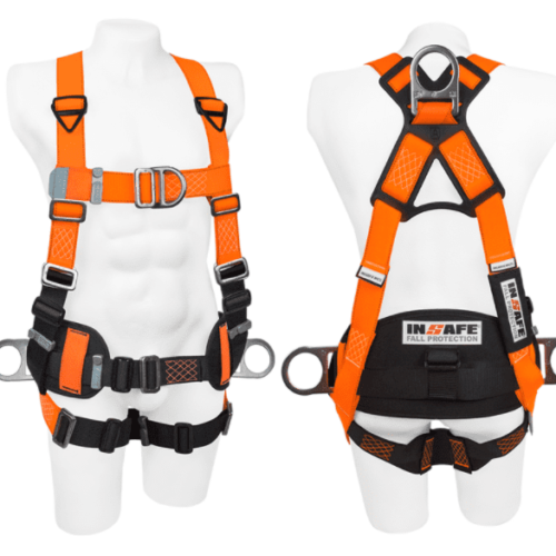 Arnés 4 argollas en h con herraje en acero inoxidable y soporte lumbar in 8005-1se insafe