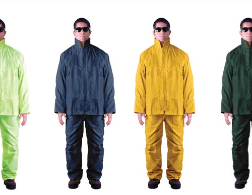 Impermeable 2 piezas color neón, en polyester y pvc.