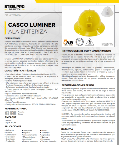 Casco luminer ala enteriza o tipo safari, steelpro - Image 2